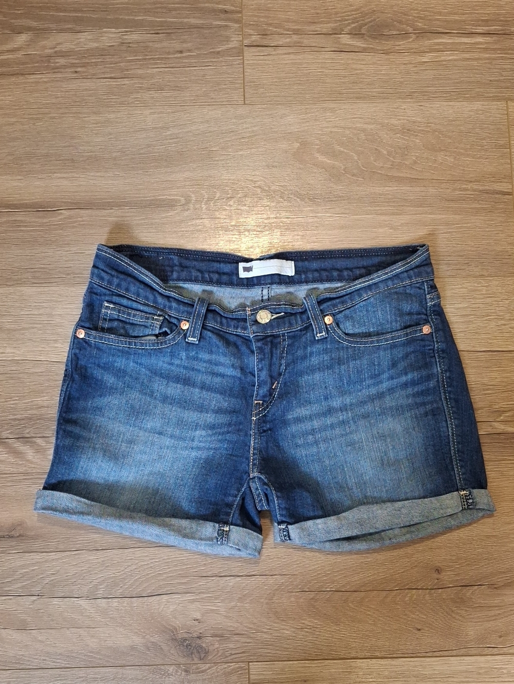 Levi's Medium Blue Rolled Hem Denim Shorts